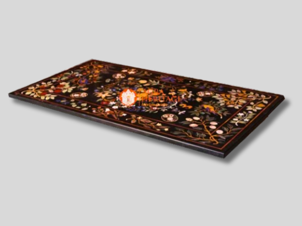 Marble Top Dining Inlay Table Marquetry Floral Design